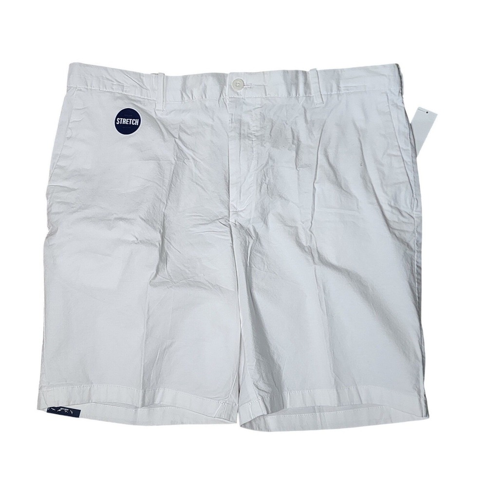 Izod Newport Oxford Mens Shorts 40 White Flat Front Chino Golf‎